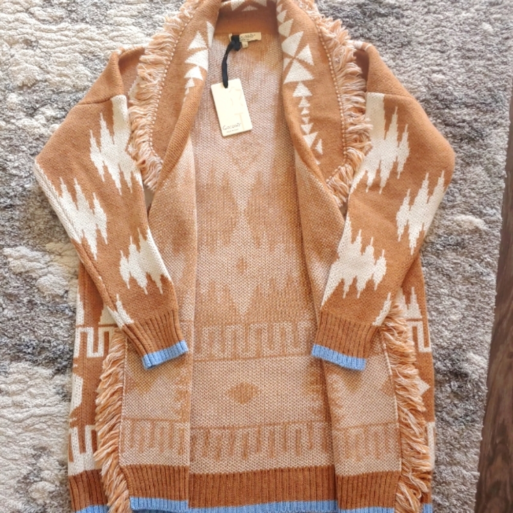 CocoGio Made in Italy Aztec Fringed Wool Blend Cardigan Sweater - Picture 2 of 4